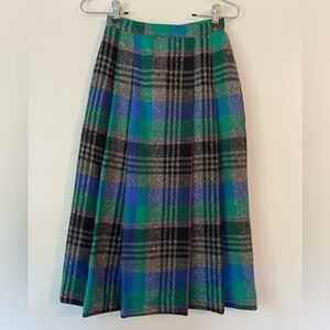 Vintage Pleated Plaid Wood Skirt